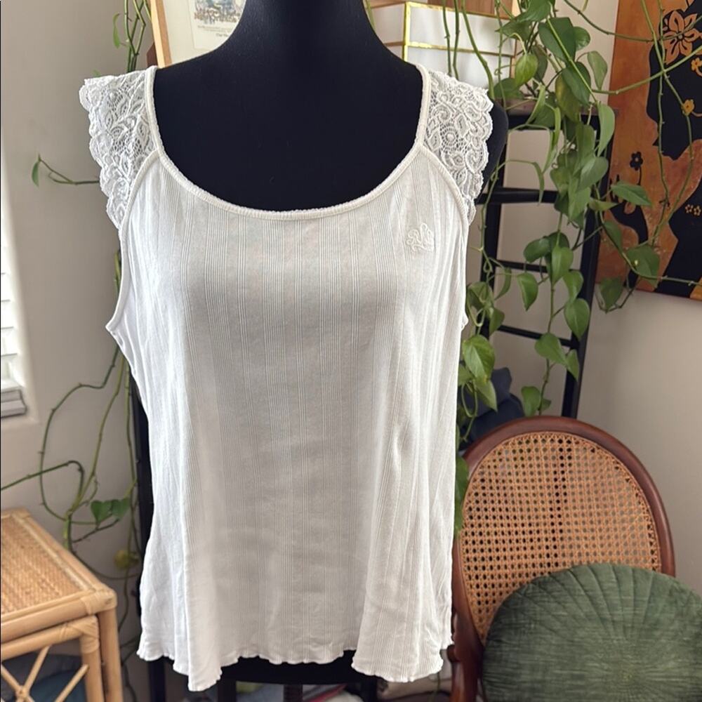 Lauren Ralph Lauren White Dainty Embroidered Lace Detail Classic Boho Tank Top